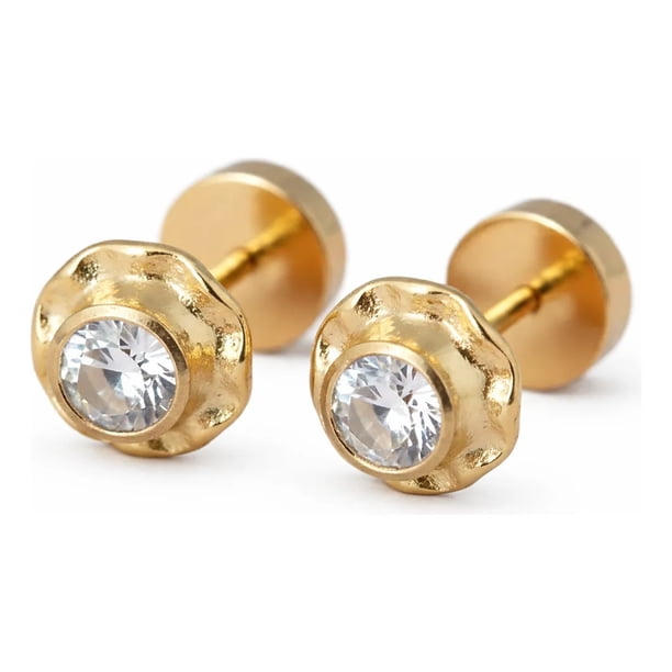 Aros Abridores Chatón Circón 5mm N2 Oro 14k Bebé