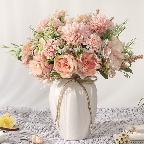 Flores artificiales JARELING Peonías en jarrón con hortensia rosa