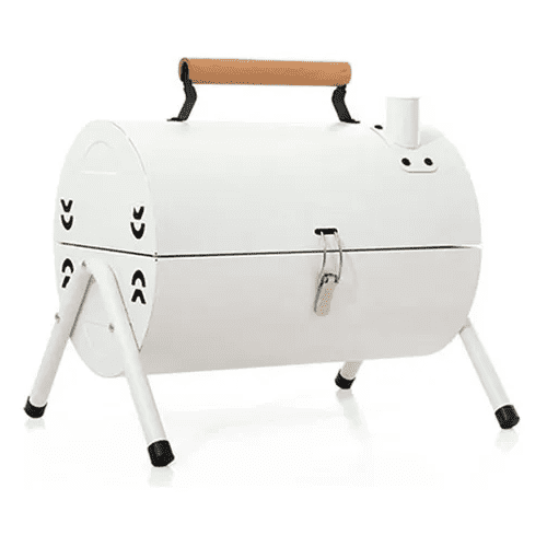 Parrilla Portatil De Carbon Doble Funcion Con Ahumador Para Asados Ideal Para Camping, Terraza Y Balcones Color Blanco Marca Chic Haus