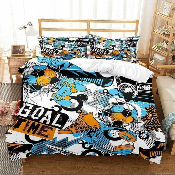Football Graffiti Quilt Duvet Cover Set Soft Bed Linen Pillowcase Children3-Piece Bedding Set