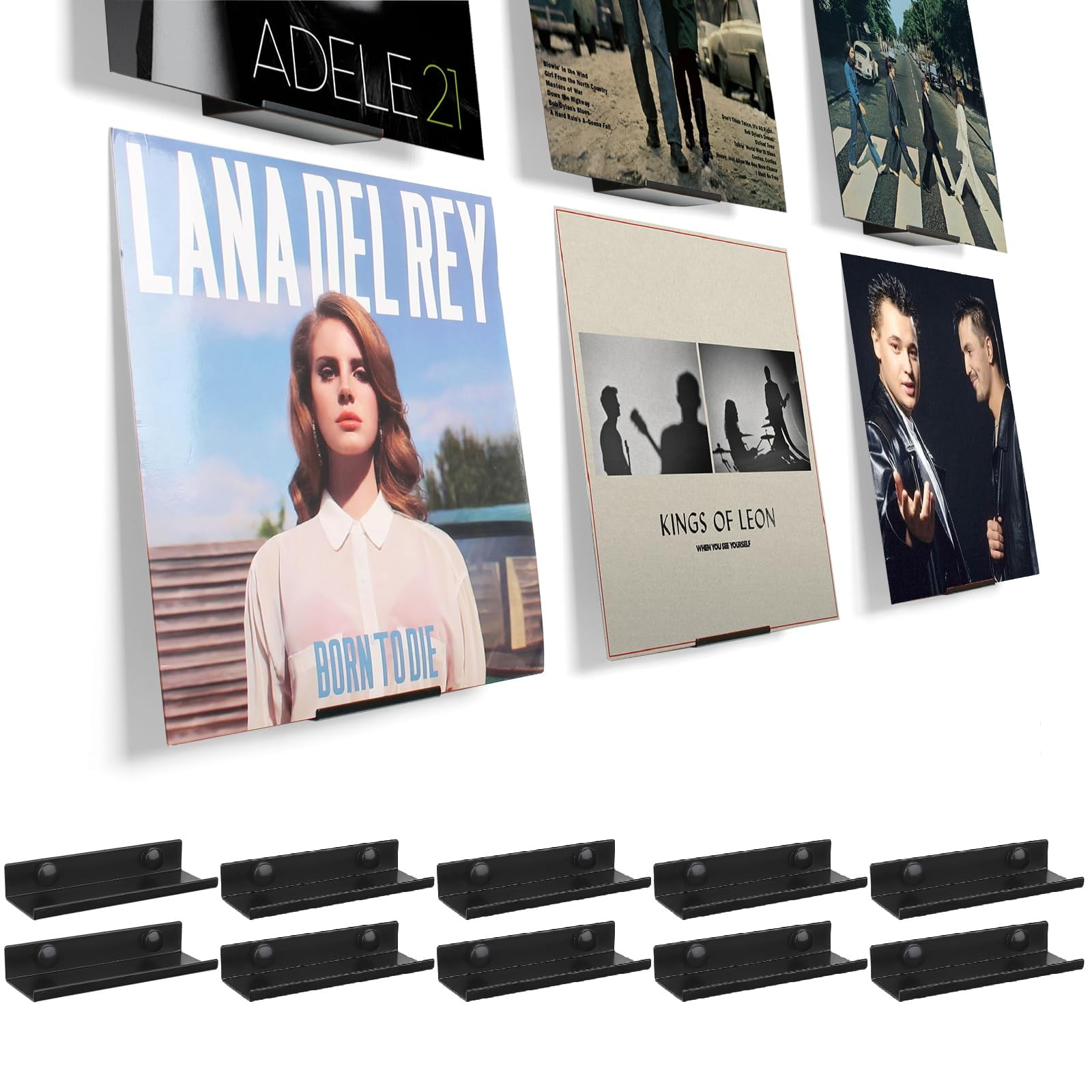 Soporte De Pared Para Discos De Vinilo Bijun Black Metal, Paquete De 10