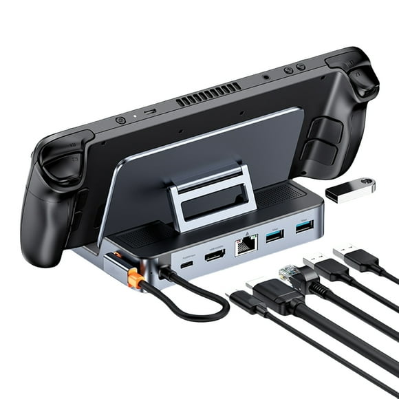 Base de conexión USB C 6 en 1 para Steam Deck compatible con Nintendo Switch - HDMI 4K@60Hz, Gigabit Ethernet, 3 puertos USB 3.0-Gris
