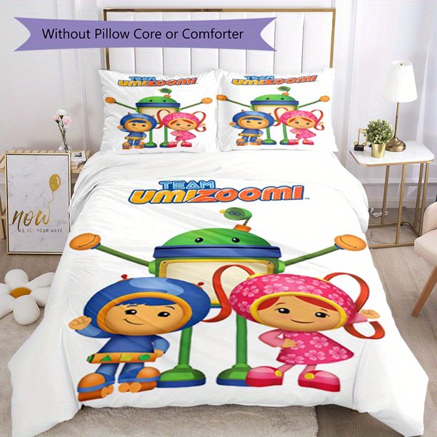 3pcs Team Umizoomi Cartoon Bedding Set - Vibrant Duvet Cover & 2 Pillowcases, All-Season Polyester, Zip Closure, Machine Washable, Ideal for Bedroom, Home, or Dorm Decor, Dorm Decor Essentials | Playf