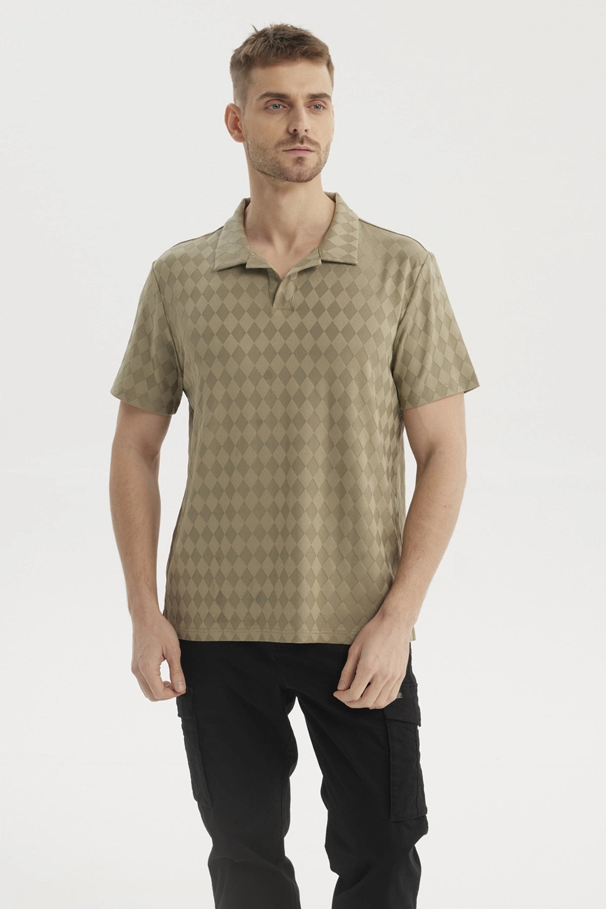 Fashionspark - Polera Hombre Slim Cuello Camisero Verde- Ll