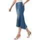 thumbnail image 4 of INSPIRE CHIC Falda Midi de Mezclilla Lavada con Cola de Pescado de Cintura Alta con Dobladillo Crudo Moda Casual con Bolsillos para Mujer Regreso a Clases L Azul Oscuro, 4 of 6