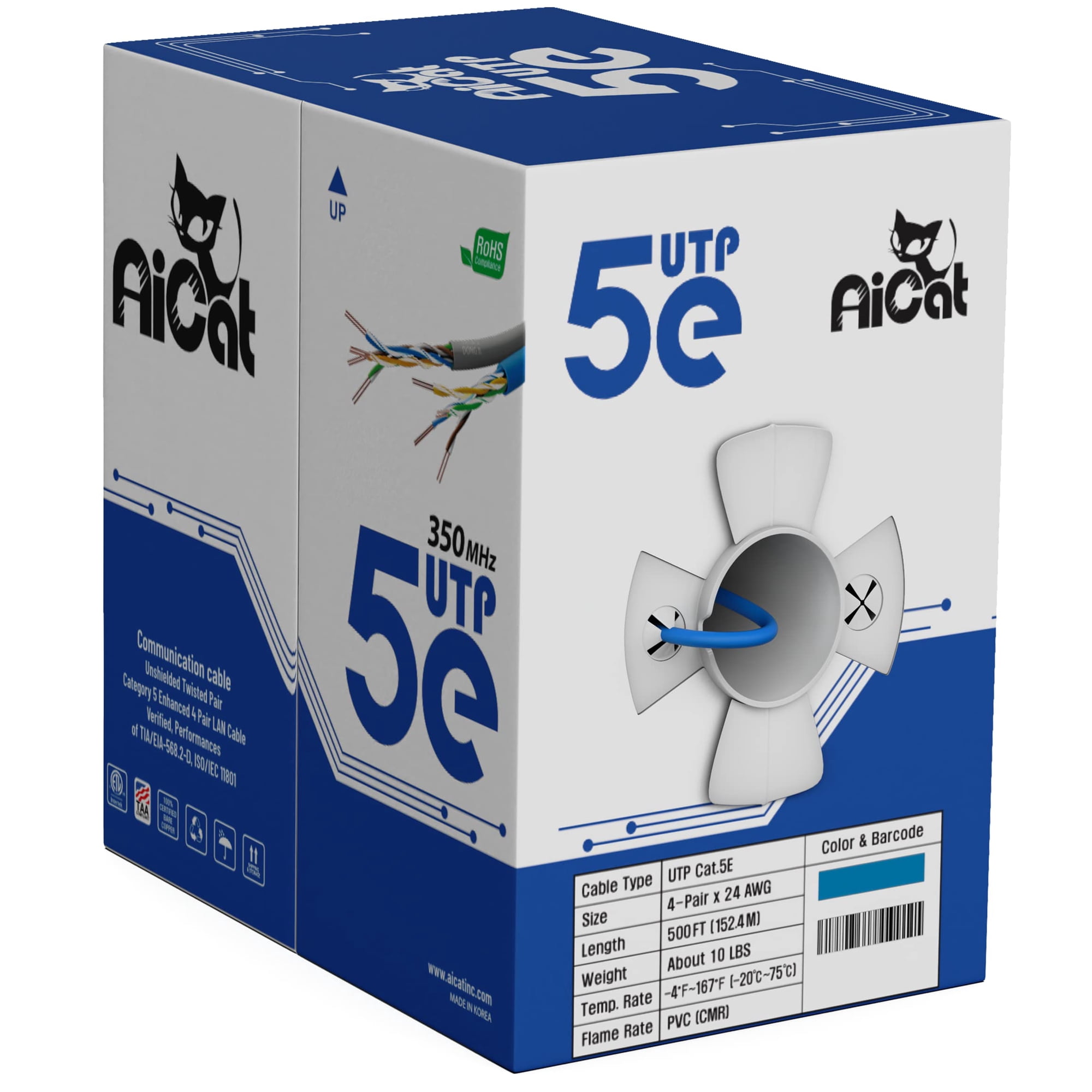 Cable Ethernet Aicat Cat 5e De 152 M, Cmr, Poe++ 24 Awg