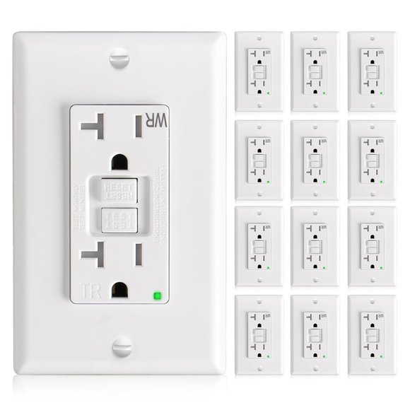 Amico GFCI Outlet de 20 A, paquete de 12, blanco, resistente a la intemperie