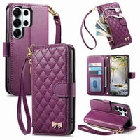 Funda Tipo Cartera Foxdock Para Samsung Galaxy S26 Ultra, Estampado De Diamantes, Con Ranuras Para Tarjetas, Soporte Y Cremallera - Púrpura