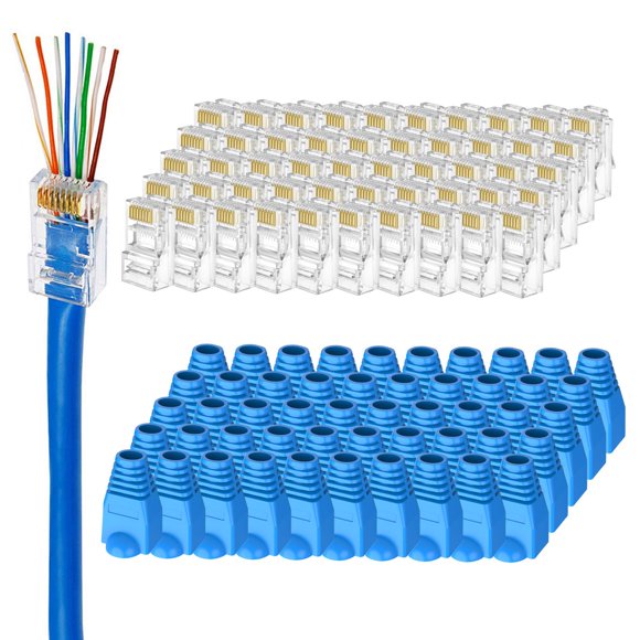 Paquete de 100 conectores RJ45 de paso Cat 6 Brileine