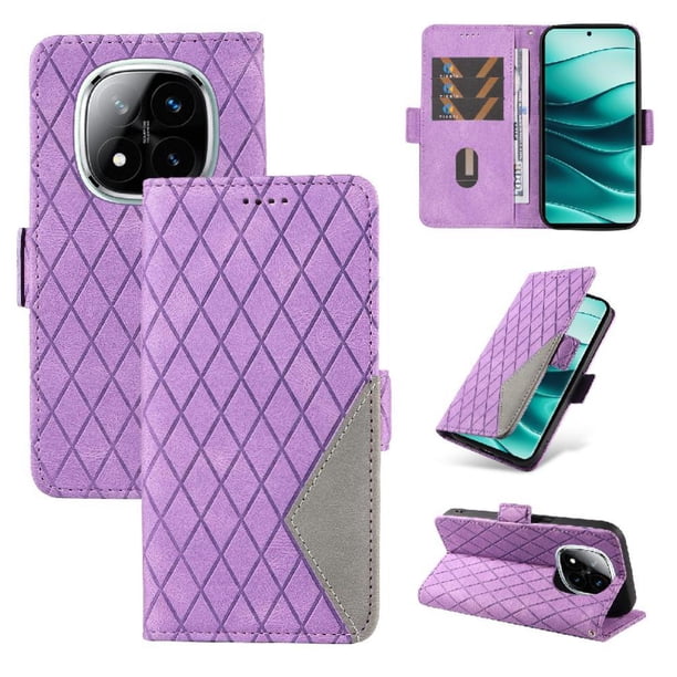 Funda Cartera para Xiaomi Redmi Note 14 Pro Plus con Tarjetero Soporte y Correa Morado