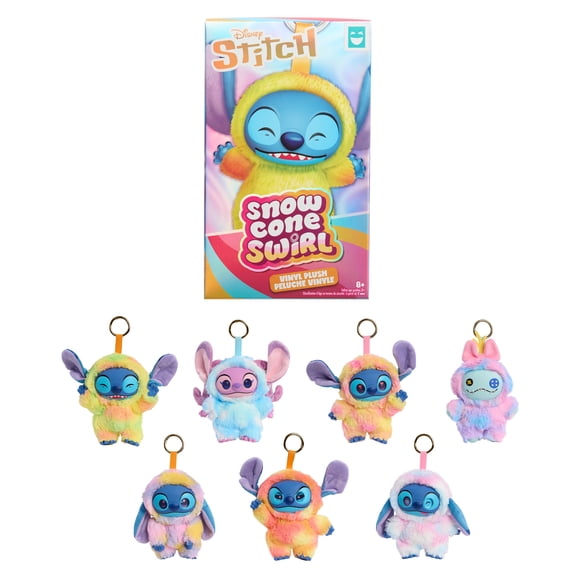 HAPPY HAUL Disney Stitch Cono de Nieve Remolino Peluche con Cara de Vinilo Caja Sorpresa Coleccionable, Peluche con Cara de Vinilo Sorpresa con Clip, Juguete de Peluche de 5 Pulgadas, Caída de