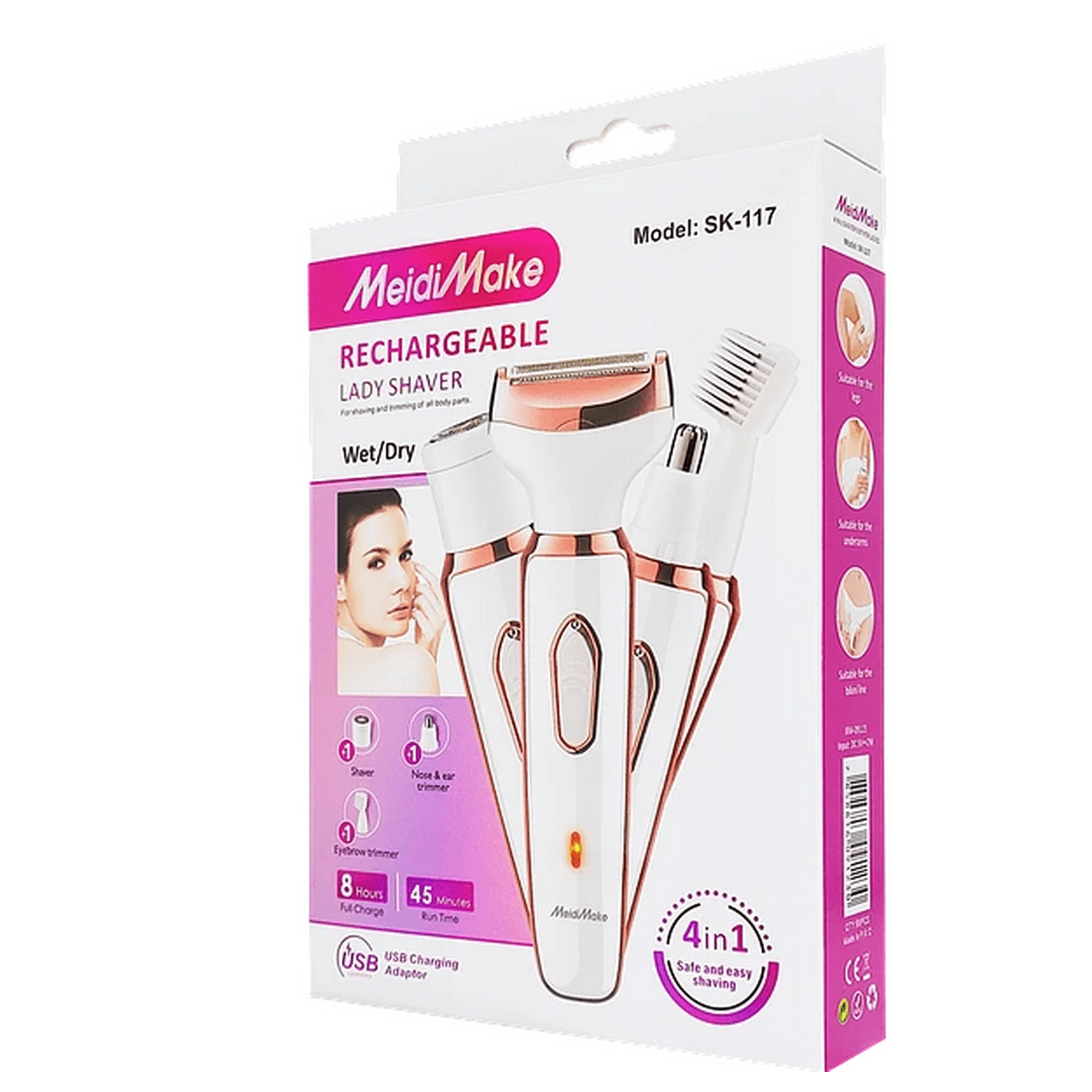 Meibi Make - Afeitadora Electrica Femenina 4en1 Colporal Para Axilas Bikini