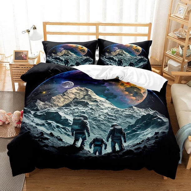 Space Astronaut Mountain Planets Quilt Duvet Cover Set Home Textiles 3-Piece Bedding Set