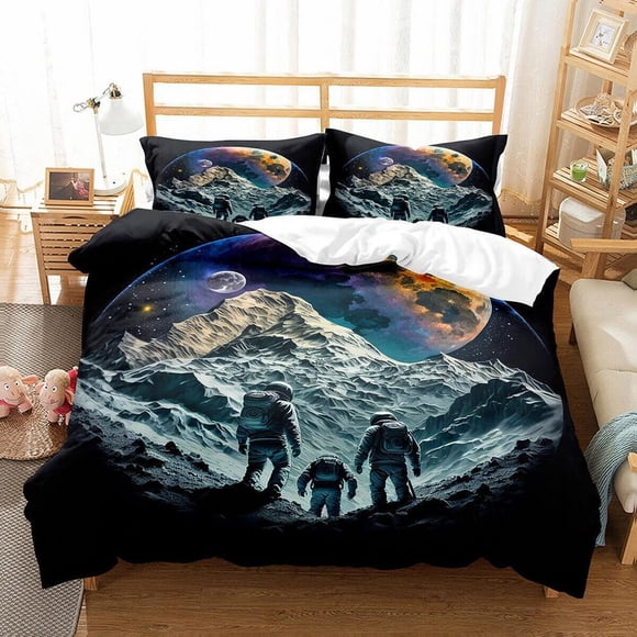 Space Astronaut Mountain Planets Quilt Duvet Cover Set Home Textiles 3-Piece Bedding Set