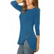 thumbnail image 4 of INSPIRE CHIC Blusas para Mujer Cuello Redondo Manga 3/4 Decoración de Botones Dobladillo Irregular Estilo Casual Blusa XS Azul Real, 4 of 8
