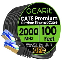 Cable Ethernet Gearit Cat8 Para Exteriores, 100 Pies, Resistente Al Agua, 40 Gbps