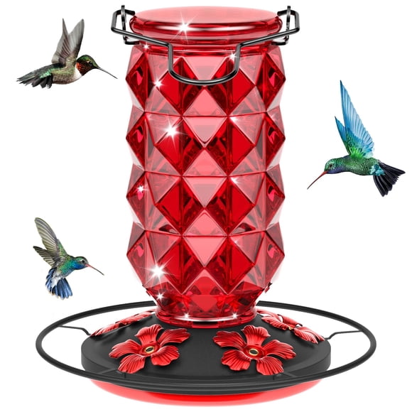 Comedero de vidrio para colibríes Grete Gotye 740 ml, 5 puertos, rojo