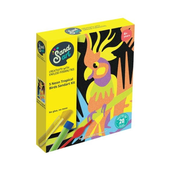 Kit Arte con Arena Neon Aves Tropicales Colores Fluorescentes | Sand Art | Manualidades Niños | NP2