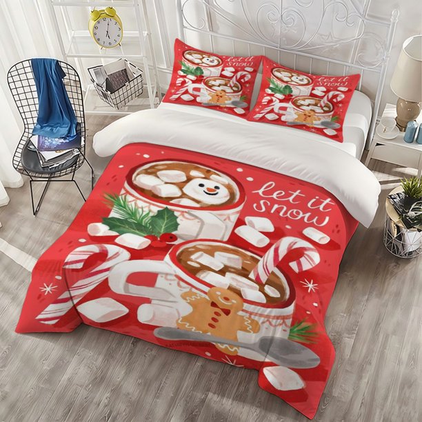 3pcs Winter Hot Drink Themed Polyester Bedding Set | Ideal for All Seasons