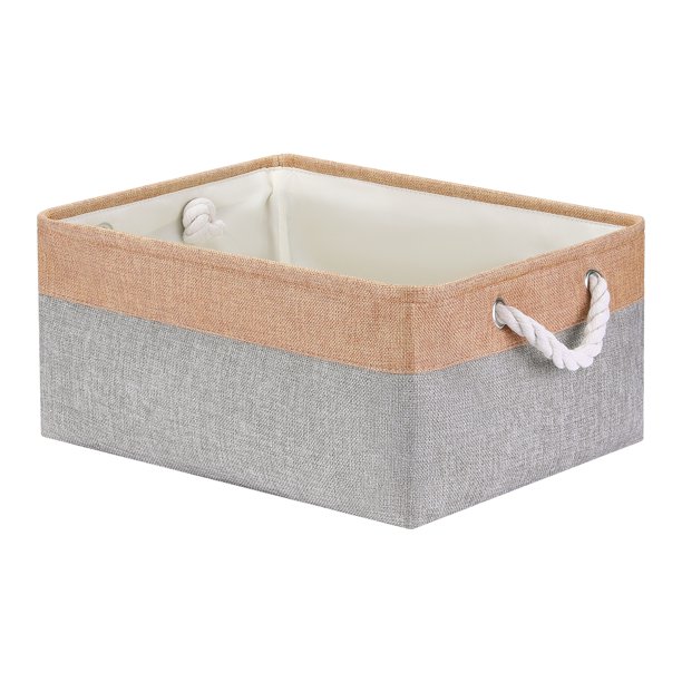 REGALWOVEN Cesta de Almacenamiento Plegable con Asa, Cubo de Almacenamiento de Tela para Ropa Libros Gris/Marrón 16.1*12.6*7.9in
