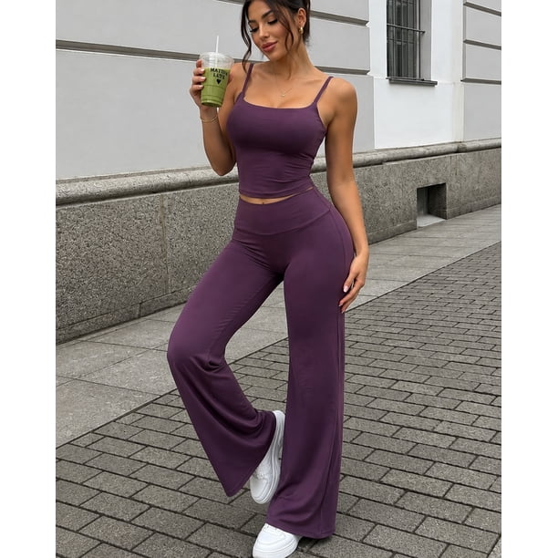 Conjunto Deportivo Para Mujer Top Tirantes Pantalon Palazzo