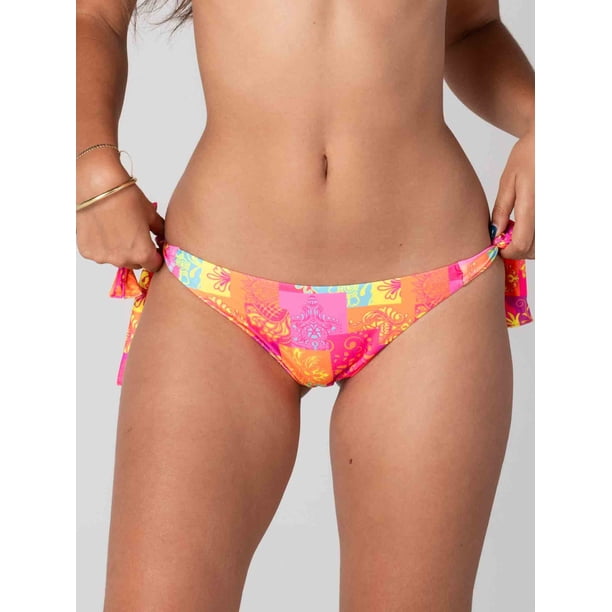 Bottom de Bikini Daikiri Mujer Calzón Amarras Patchwork Naranjo Flúor Protección UV50+