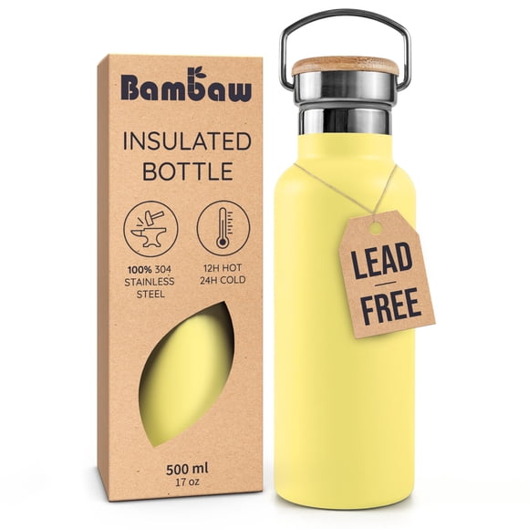 Termo Bambaw de 500 ml, a prueba de fugas, acero inoxidable amarillo