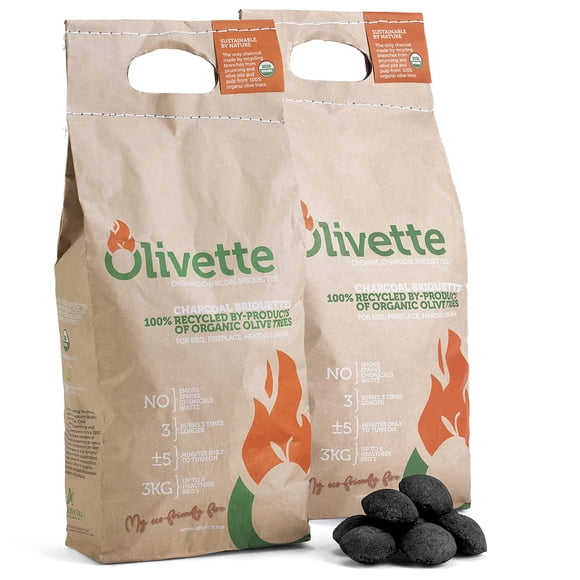 Briquetas de carbón orgánico Olivette certificadas por USDA 3 kg