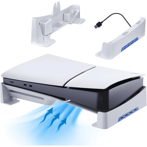 Genérico - Soporte Horizontal Para Consola Ps5 Slim Y Ps5 Pro Con 4 Concentradores Usb, Soporte Lateral De Diseño Mini Compatible Con Ps5 Slim, Pro Disc Y Digital Edition-Blanco
