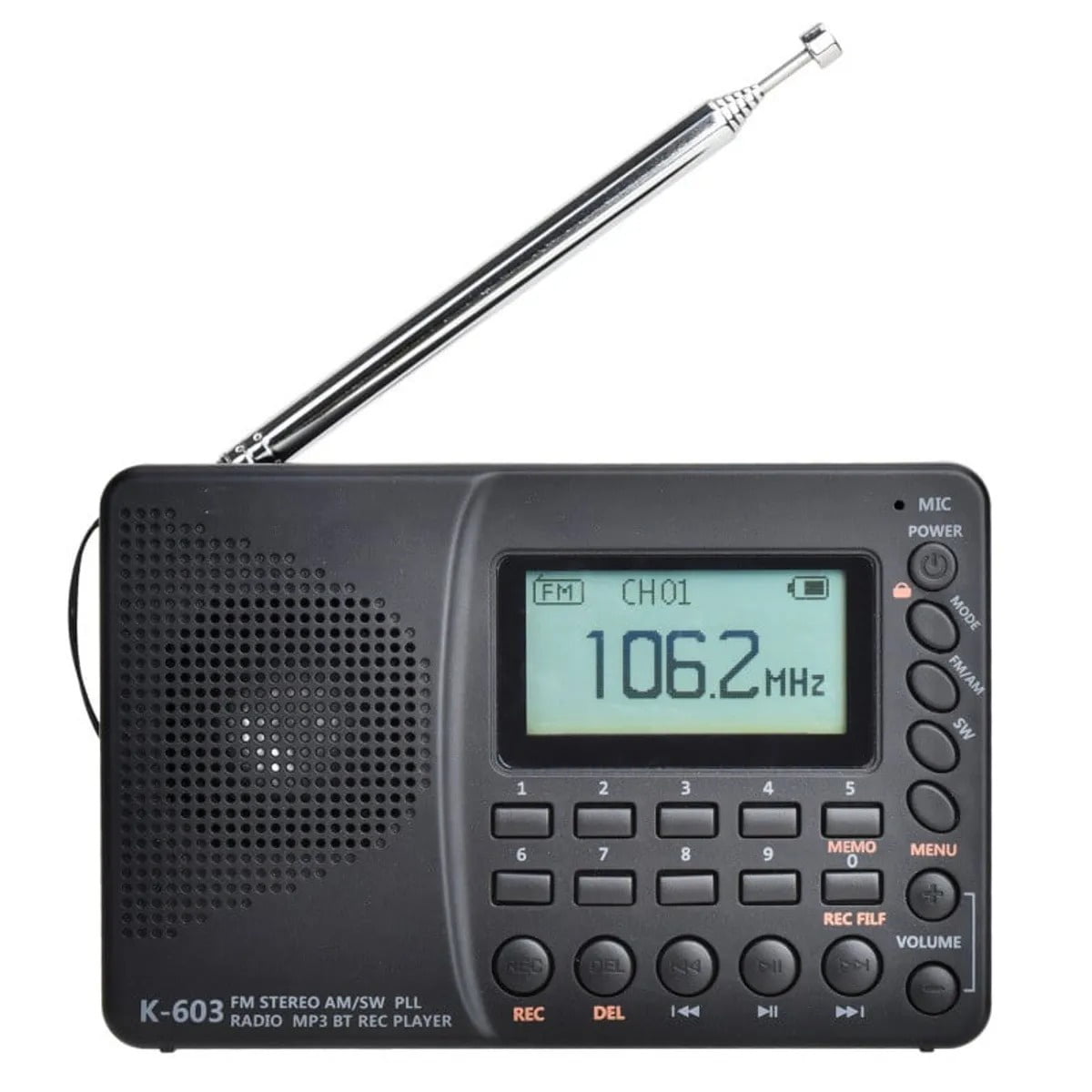 Genérica - Radio Portátil Digital Fm Am Onda Corta Bluetooth