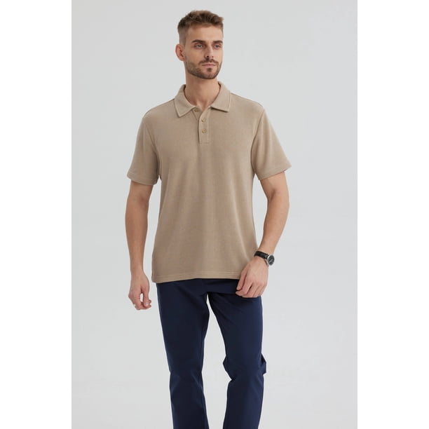 Polera Hombre Slim Cuello Camisero Beige- ll