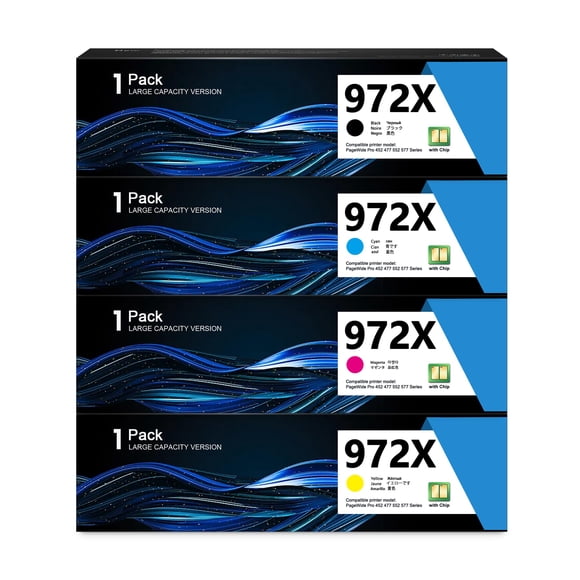 Cartuchos de tinta ZXTZX 972X de alto rendimiento, paquete de 4 para impresoras HP