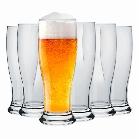 Wakeshome - Set De 6 Vaso Cervecero De Vidrio Color Transparente 430Ml