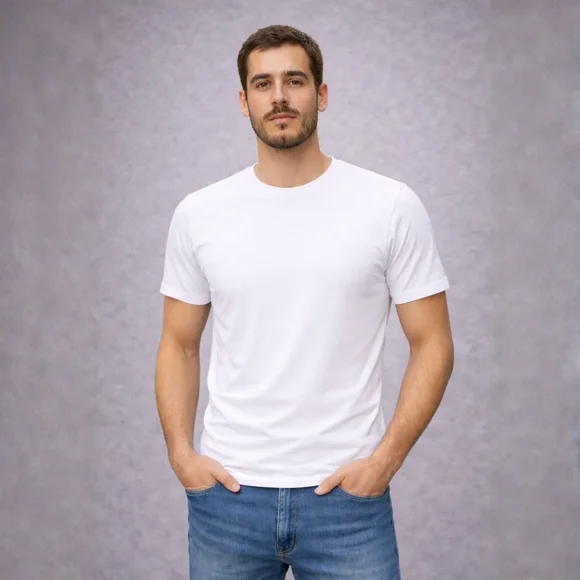 POLERA DE HOMBRE MANGA CORTA ALGODÓN PREMIUM BLANCO S