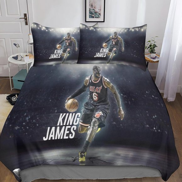 Lebron James Duvet Cover 3D Printed 3 Piece LBJ NBA Microfiber Bedding Set, Duvet Cover Set with Zipper Closure and Pillowcases Adults Kids Girls Double