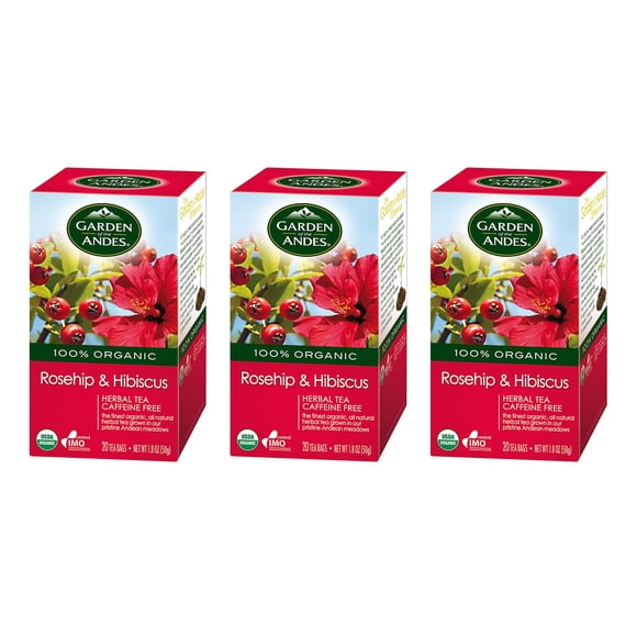 Té de hierbas orgánico descafeinado Garden of the Andes de rosa mosqueta, 3 paquetes