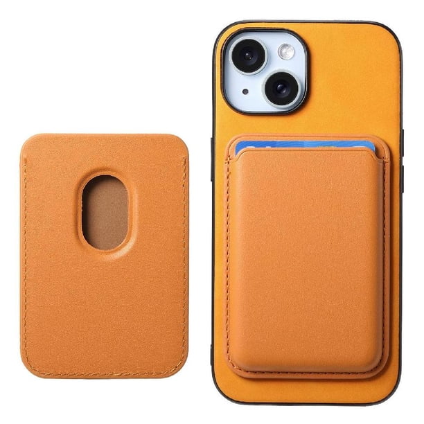 Funda de Cuero Magnética con Tarjetero para iPhone 15 Plus Cubierta Delgada Amarillo