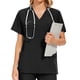 thumbnail image 5 of Uniforme de trabajo de enfermería con cuello en V y bolsillo de color sólido europeo y americano para mujer, 5 of 5