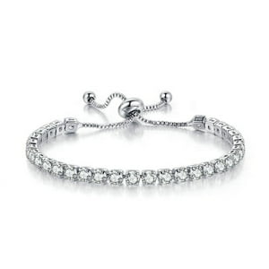 Pulsera Paris Jewelry 18K White Gold 6 Cttw Created White Sapphire Round Ajustable