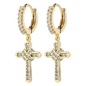 Ioensy - Pendientes De Aro Con Cruz, Regalo De Joyería Brillante Para Hombres, Mujeres, Aniversarios, Bodas, Oro