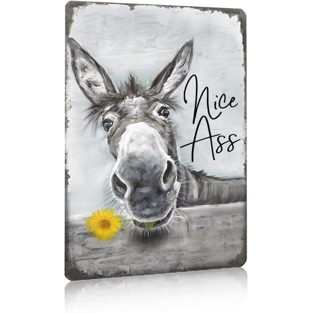Letrero aluminio burro divertido 20x30 cm buen culo rústico decoración hogar humorístico granja baño retro placa cafetería