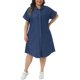 thumbnail image 5 of Vestido de mezclilla para mujer de talla grande Agnes Orinda con cuello de solapa, mangas cortas, botones, dobladillo curvado, casual, línea A, midi, con bolsillos 1X azul oscuro, 5 of 8