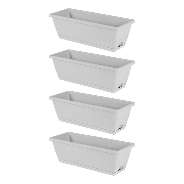 4 piezas de jardineras de flores para ventana, maceteros de verduras con bandejas, contenedor de macetas rectangulares para patio, alféizar de ventana gris claro
