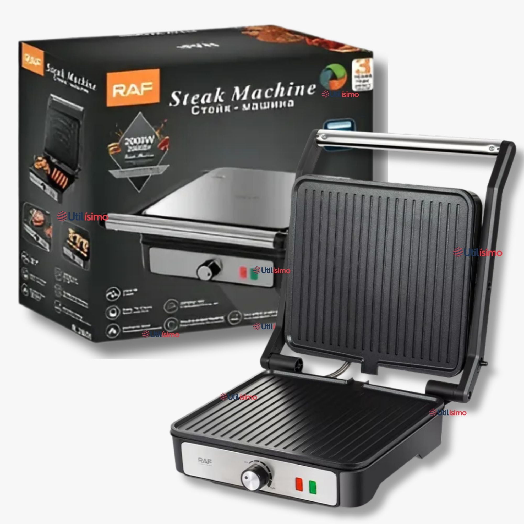 Raf - Plancha Parrillera Eléctrica 2000w Asadora Doble Cara Antiadherente