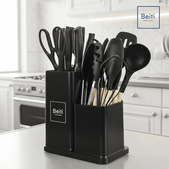 Set 19 Utensilios Cocina Antiadherente Silicona Mango Madera