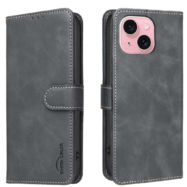Funda Billetera para iPhone 15 Plus Protección RFID y Soporte Ajustable Negro