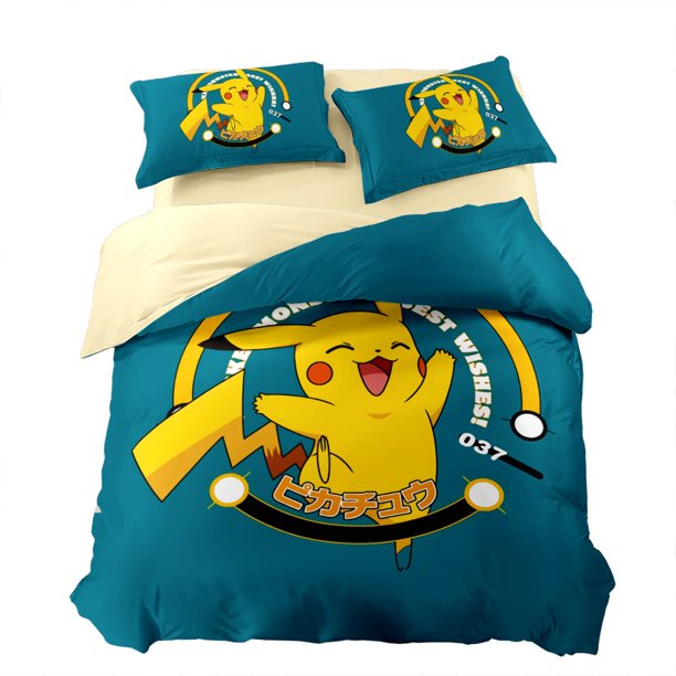 x651 Bed SheetsBedding Set Anime Pikachu Bedding Kawaii Cartoon Anime Duvet Cover for Children and Girls 3-Piece Bedding Set (1 Duvet Cover + 2 Pillow Shams) nj651