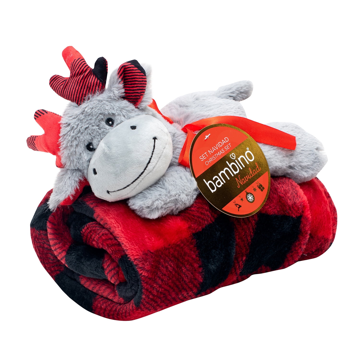 Frazada Y Peluche Set 2 Piezas Bambino Navidad Reno Gris