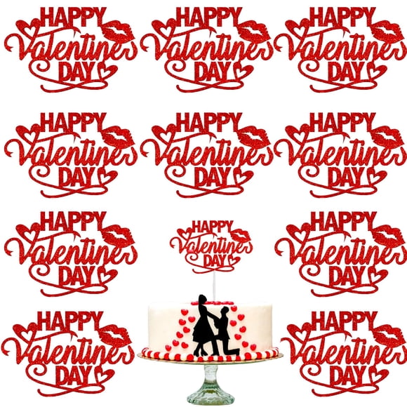 Cake Toppers WIWUFUE para el Día de San Valentín con purpurina para labios rojos, 10 unidades