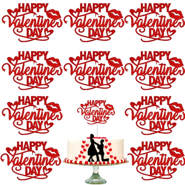 Cake Toppers WIWUFUE para el Día de San Valentín con purpurina para labios rojos, 10 unidades